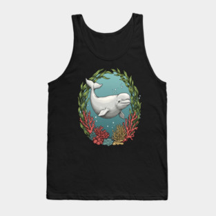 Beluga Whale Coral Reef Vintage Ocean Art Tank Top