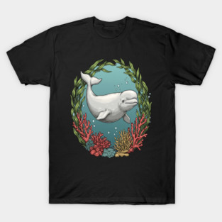 Beluga Whale Coral Reef Vintage Ocean Art T-Shirt