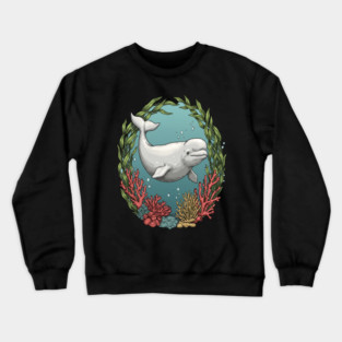 Beluga Whale Coral Reef Vintage Ocean Art Crewneck Sweatshirt