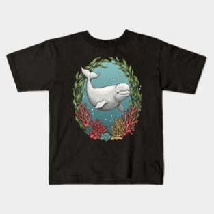 Beluga Whale Coral Reef Vintage Ocean Art Kids T-Shirt
