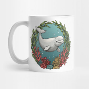 Beluga Whale Coral Reef Vintage Ocean Art Mug