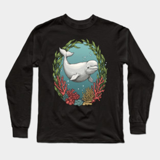 Beluga Whale Coral Reef Vintage Ocean Art Long Sleeve T-Shirt
