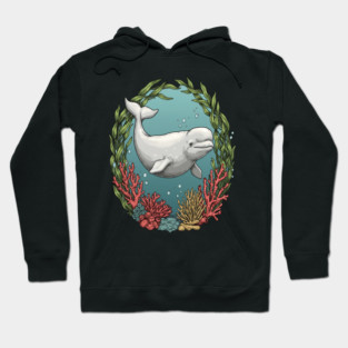 Beluga Whale Coral Reef Vintage Ocean Art Hoodie