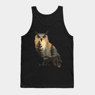 Owl Silhouette with Forest Landscape Tank Top