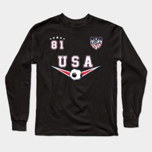 American USA Flag Soccer Jersey Favorite Lucky Number 81 Women Men Long Sleeve T-Shirt