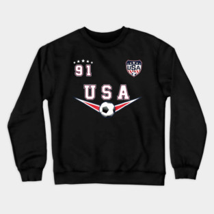 American USA Flag Soccer Jersey Favorite Lucky Number 91 Women Men Crewneck Sweatshirt