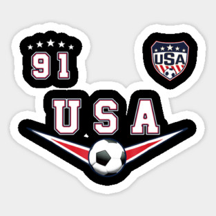 American USA Flag Soccer Jersey Favorite Lucky Number 91 Women Men Sticker