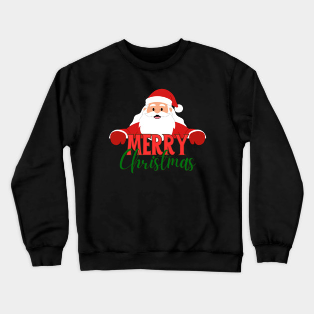 Merry Christmas Santa Peek - Cute Holiday Greeting Crewneck Sweatshirt by Creatifly Graphic Tees