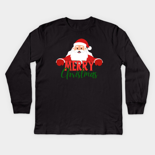 Merry Christmas Santa Peek - Cute Holiday Greeting Kids Long Sleeve T-Shirt by Creatifly Graphic Tees