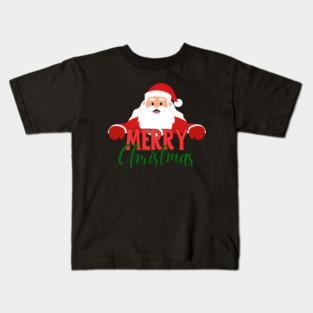 Merry Christmas Santa Peek - Cute Holiday Greeting Kids T-Shirt