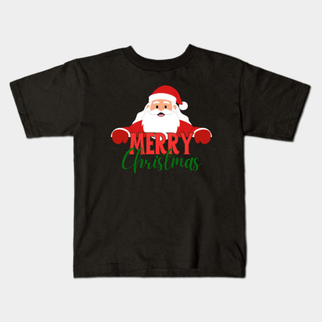 Merry Christmas Santa Peek - Cute Holiday Greeting Kids T-Shirt by Creatifly Graphic Tees