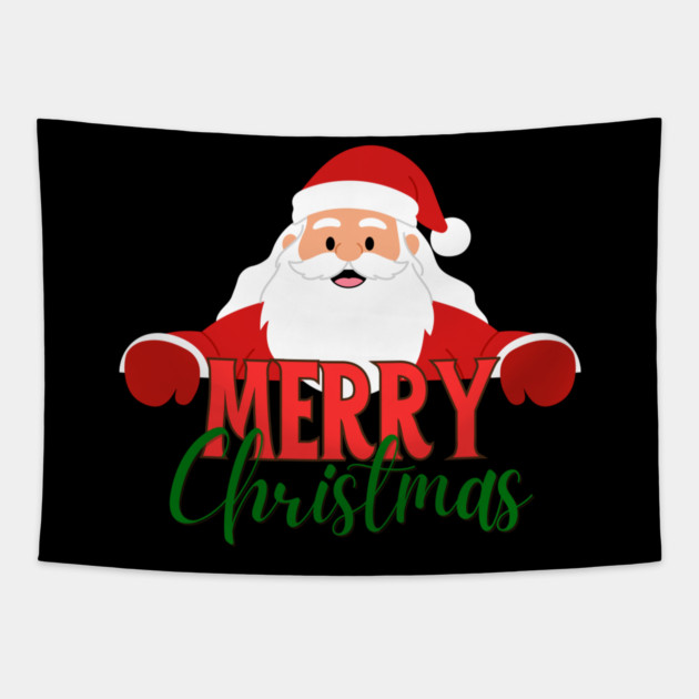 Merry Christmas Santa Peek - Cute Holiday Greeting Tapestry by Creatifly Graphic Tees