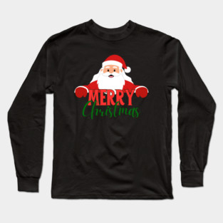 Merry Christmas Santa Peek - Cute Holiday Greeting Long Sleeve T-Shirt