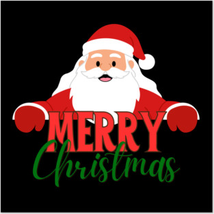 Merry Christmas Santa Peek - Cute Holiday Greeting Posters and Art