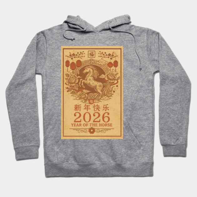 Chinese New Year 2026 Year, Horse Retro Zodiac Hoodie by logiamerch