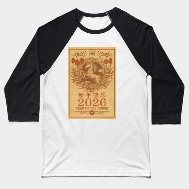 Chinese New Year 2026 Year, Horse Retro Zodiac Baseball T-Shirt by logiamerch