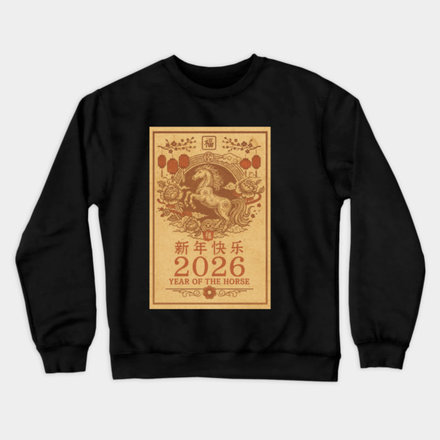 Chinese New Year 2026 Year, Horse Retro Zodiac Crewneck Sweatshirt by logiamerch