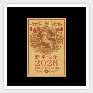 Chinese New Year 2026 Year, Horse Retro Zodiac Sticker