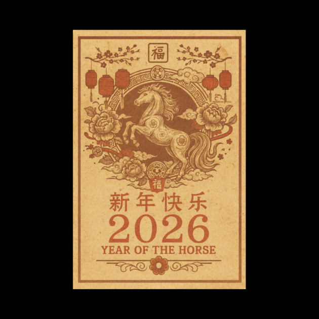 Chinese New Year 2026 Year, Horse Retro Zodiac by logiamerch