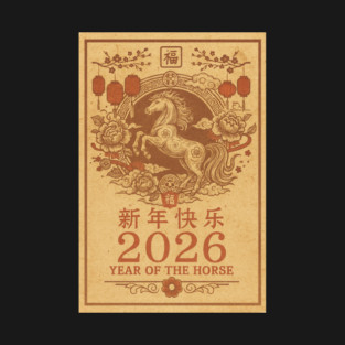 Chinese New Year 2026 Year, Horse Retro Zodiac T-Shirt