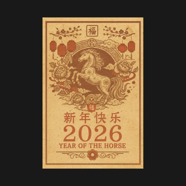 Chinese New Year 2026 Year, Horse Retro Zodiac by logiamerch
