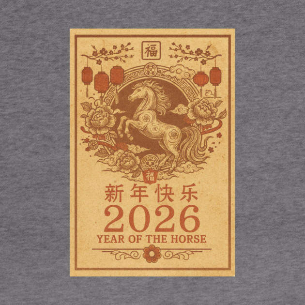 Chinese New Year 2026 Year, Horse Retro Zodiac by logiamerch