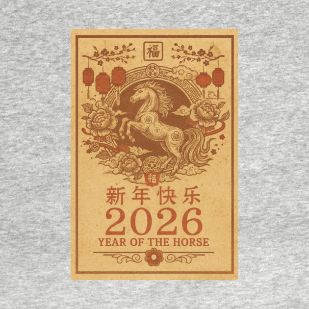 Chinese New Year 2026 Year, Horse Retro Zodiac by logiamerch