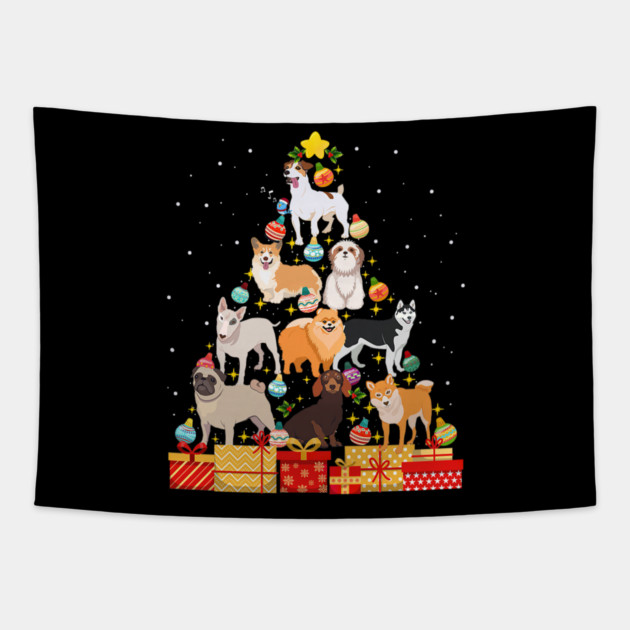 Funny Dog Christmas Tree Dog Lover Tapestry by yangho