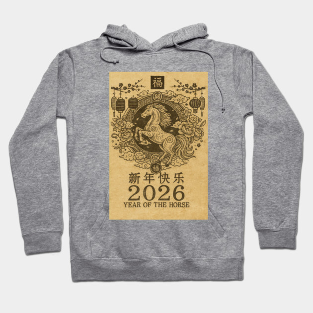 Chinese New Year 2026 Year, Horse Retro Zodiac Hoodie by logiamerch