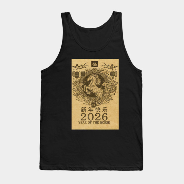 Chinese New Year 2026 Year, Horse Retro Zodiac Tank Top by logiamerch