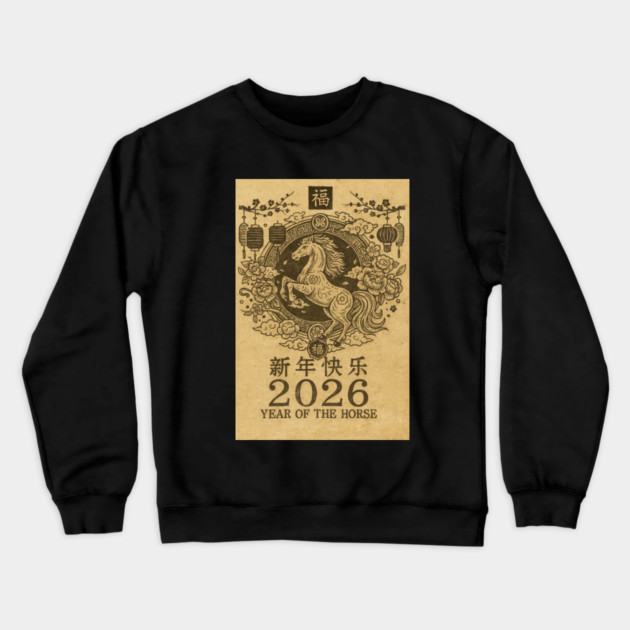 Chinese New Year 2026 Year, Horse Retro Zodiac Crewneck Sweatshirt by logiamerch