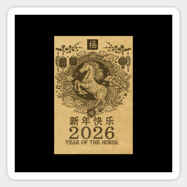 Chinese New Year 2026 Year, Horse Retro Zodiac Sticker by logiamerch