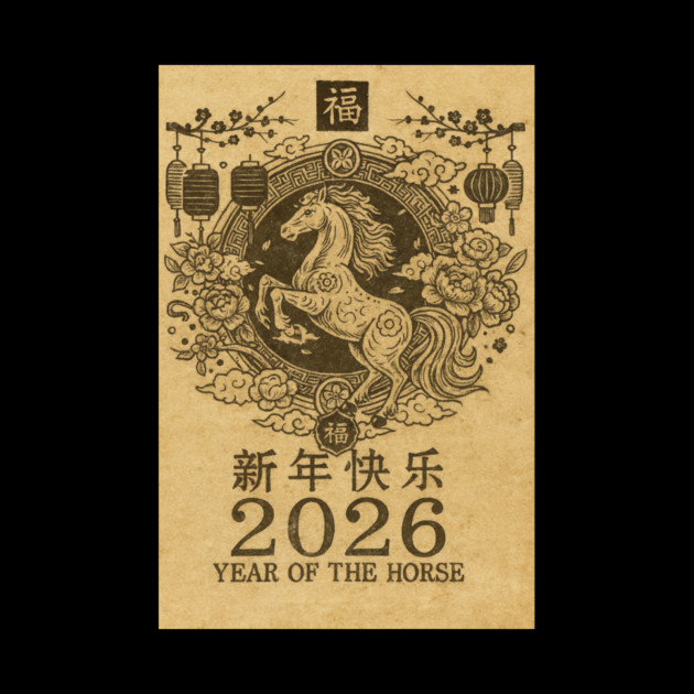 Chinese New Year 2026 Year, Horse Retro Zodiac by logiamerch