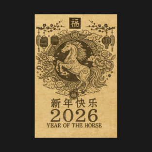 Chinese New Year 2026 Year, Horse Retro Zodiac T-Shirt
