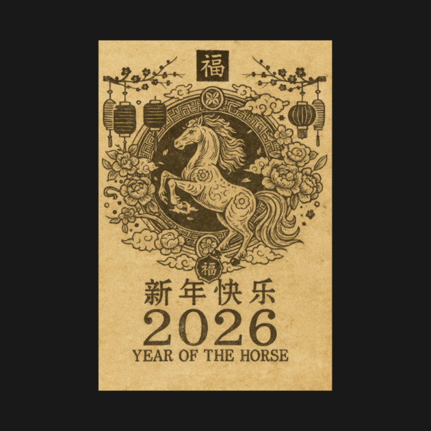 Chinese New Year 2026 Year, Horse Retro Zodiac by logiamerch