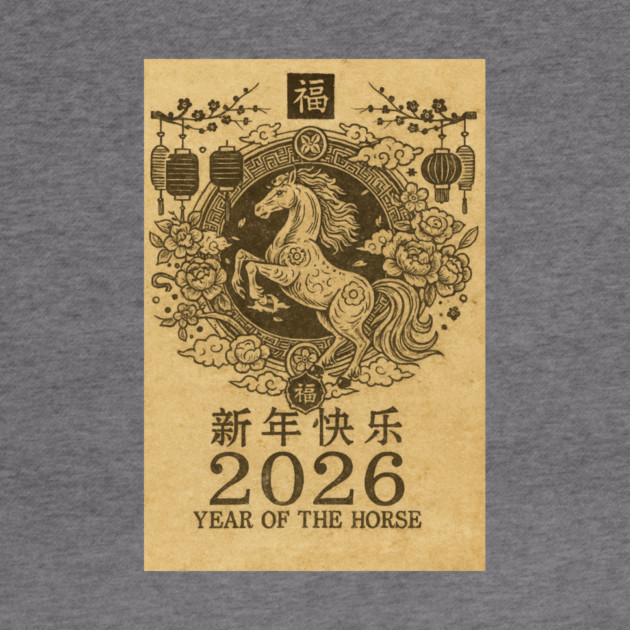 Chinese New Year 2026 Year, Horse Retro Zodiac by logiamerch