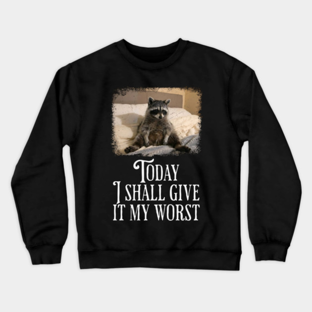 Dejected Raccoon: Today I Shall Give It My Worst, funny Crewneck Sweatshirt by Luxinda