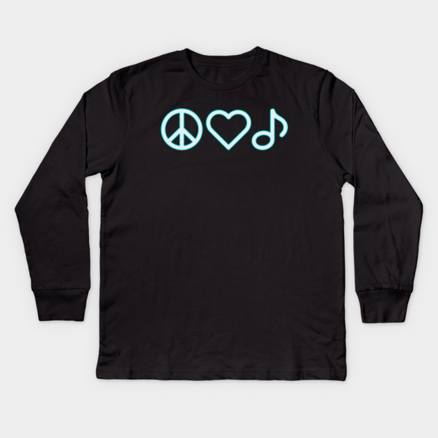 Peace Love Music Kids Long Sleeve T-Shirt by CreativeSage