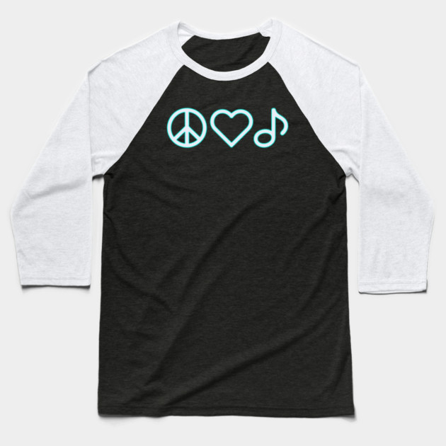 Peace Love Music Baseball T-Shirt by CreativeSage