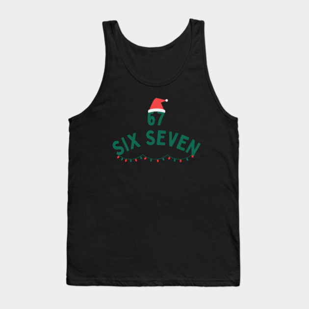 67 Six Seven Christmas Santa Hat and Christmas Lights Tank Top by Creatifly Graphic Tees
