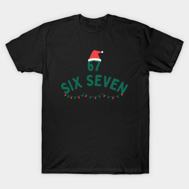 67 Six Seven Christmas Santa Hat and Christmas Lights T-Shirt by Creatifly Graphic Tees