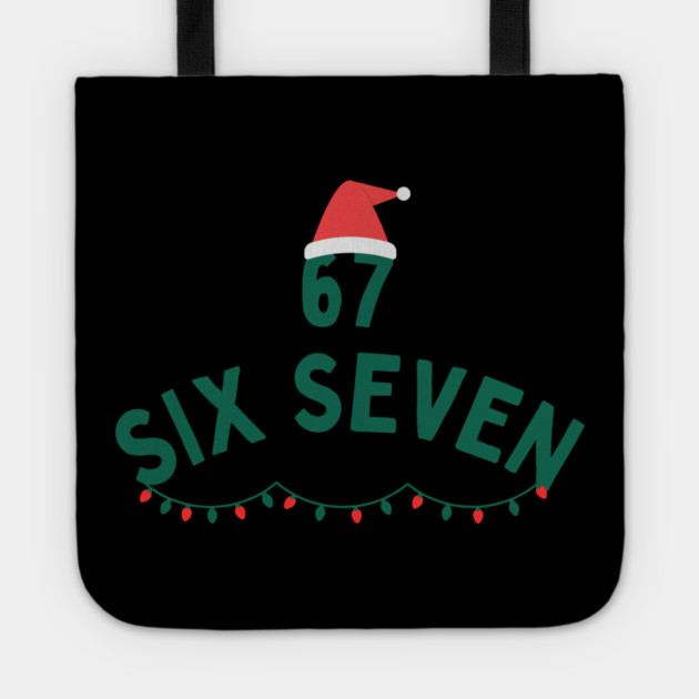 67 Six Seven Christmas Santa Hat and Christmas Lights Tote by Creatifly Graphic Tees