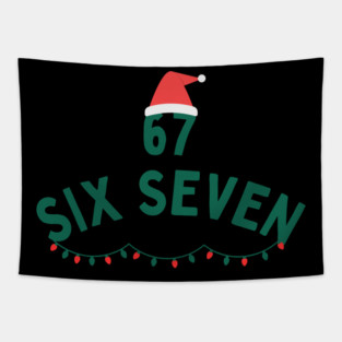 67 Six Seven Christmas Santa Hat and Christmas Lights Tapestry