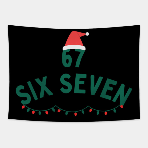 67 Six Seven Christmas Santa Hat and Christmas Lights Tapestry by Creatifly Graphic Tees