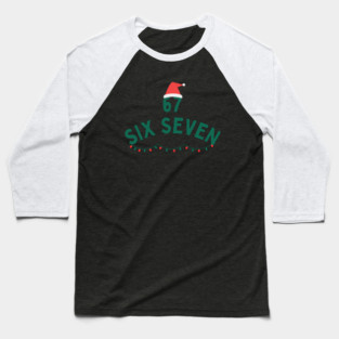 67 Six Seven Christmas Santa Hat and Christmas Lights Baseball T-Shirt
