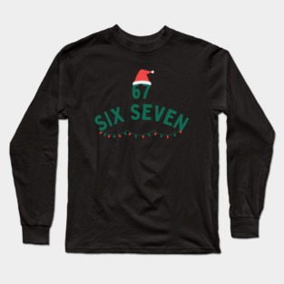 67 Six Seven Christmas Santa Hat and Christmas Lights Long Sleeve T-Shirt
