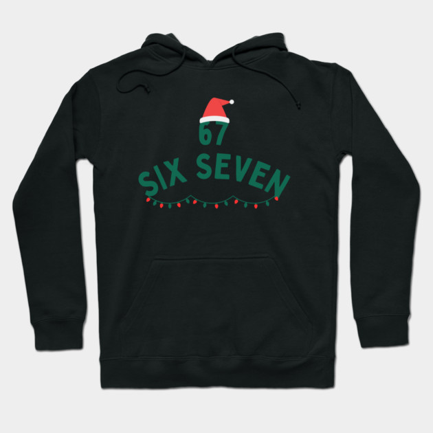 67 Six Seven Christmas Santa Hat and Christmas Lights Hoodie by Creatifly Graphic Tees