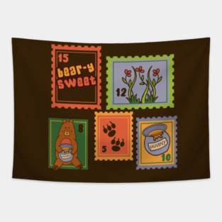 Bear-y Sweet – Cute Bear and Honey Illustration Tapestry