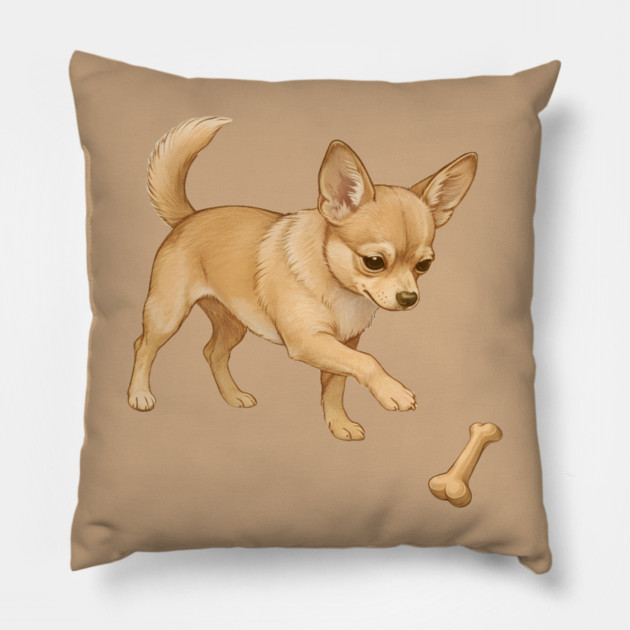 Cute Chihuahua with Bone Toy Pillow by DonWillisJrArt
