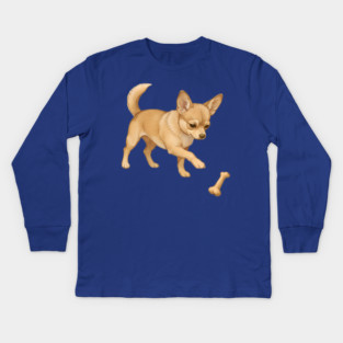 Cute Chihuahua with Bone Toy Kids Long Sleeve T-Shirt